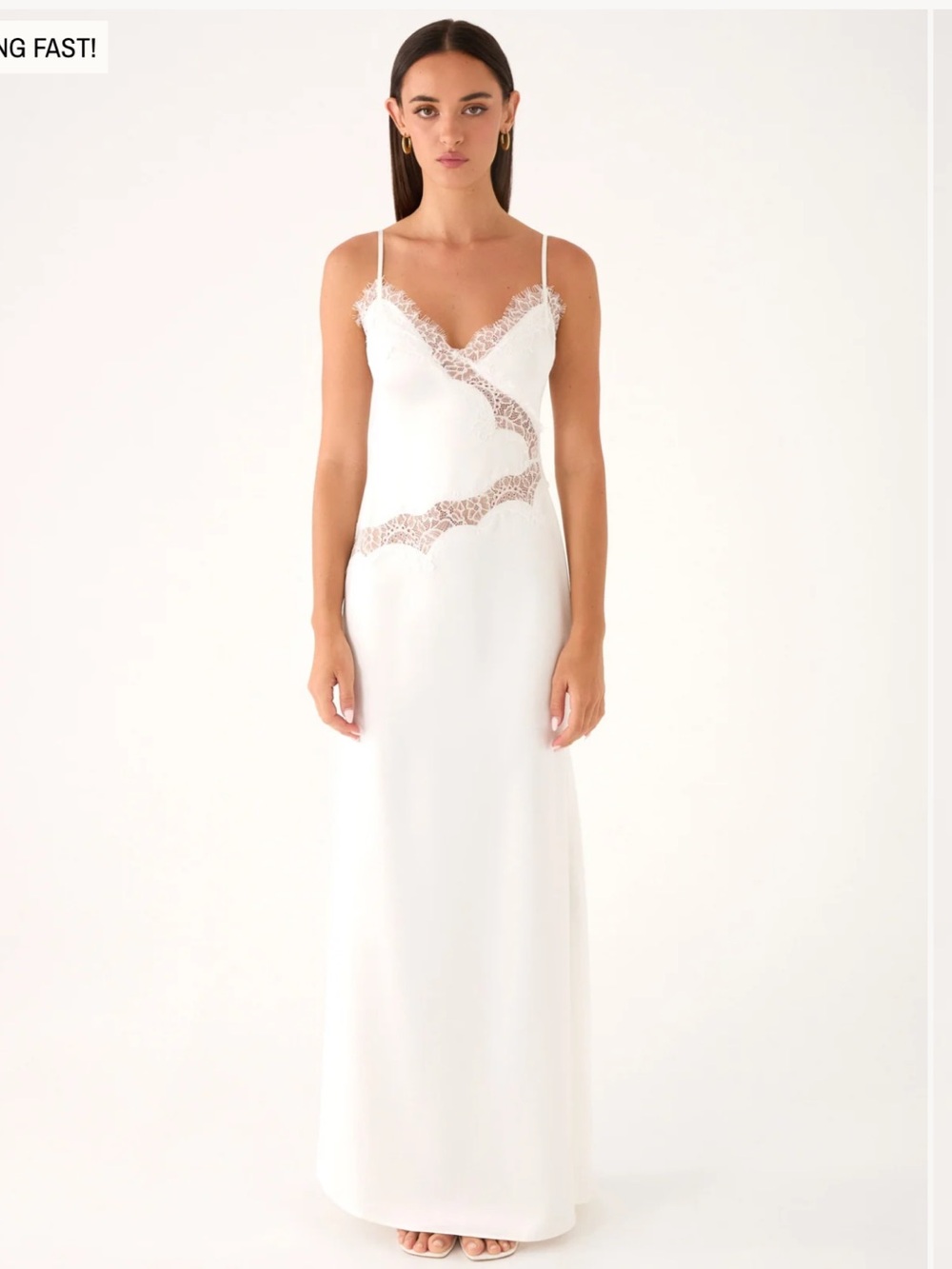 Peppermayo White Lace-Trim Slip Maxi Dress